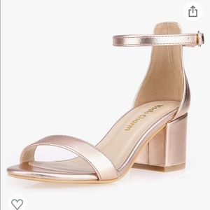 Rose gold strappy block heel sandal